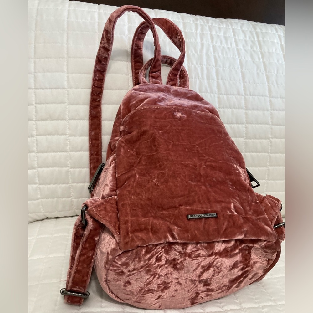 💕Rebecca Minkoff Medium Velvet Julian Backpack – Soft Pink Elegance
